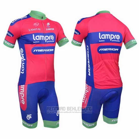 2013 Fahrradbekleidung Lampre Merida Rosa und Azurblau Trikot Kurzarm und Tragerhose